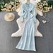 Women's Elegant Crochet Lace Two Piece Set Pearl Button Blouse High-Waisted Slimming Skirt Sophisticated Round Neck Design_ecoleips.com