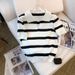 Women's Clothing Elegant Striped V-Neck T-Shirt For Women Ice Silk Knit Short-Sleeved Top Summer Autumn Style_ecoleips.com
