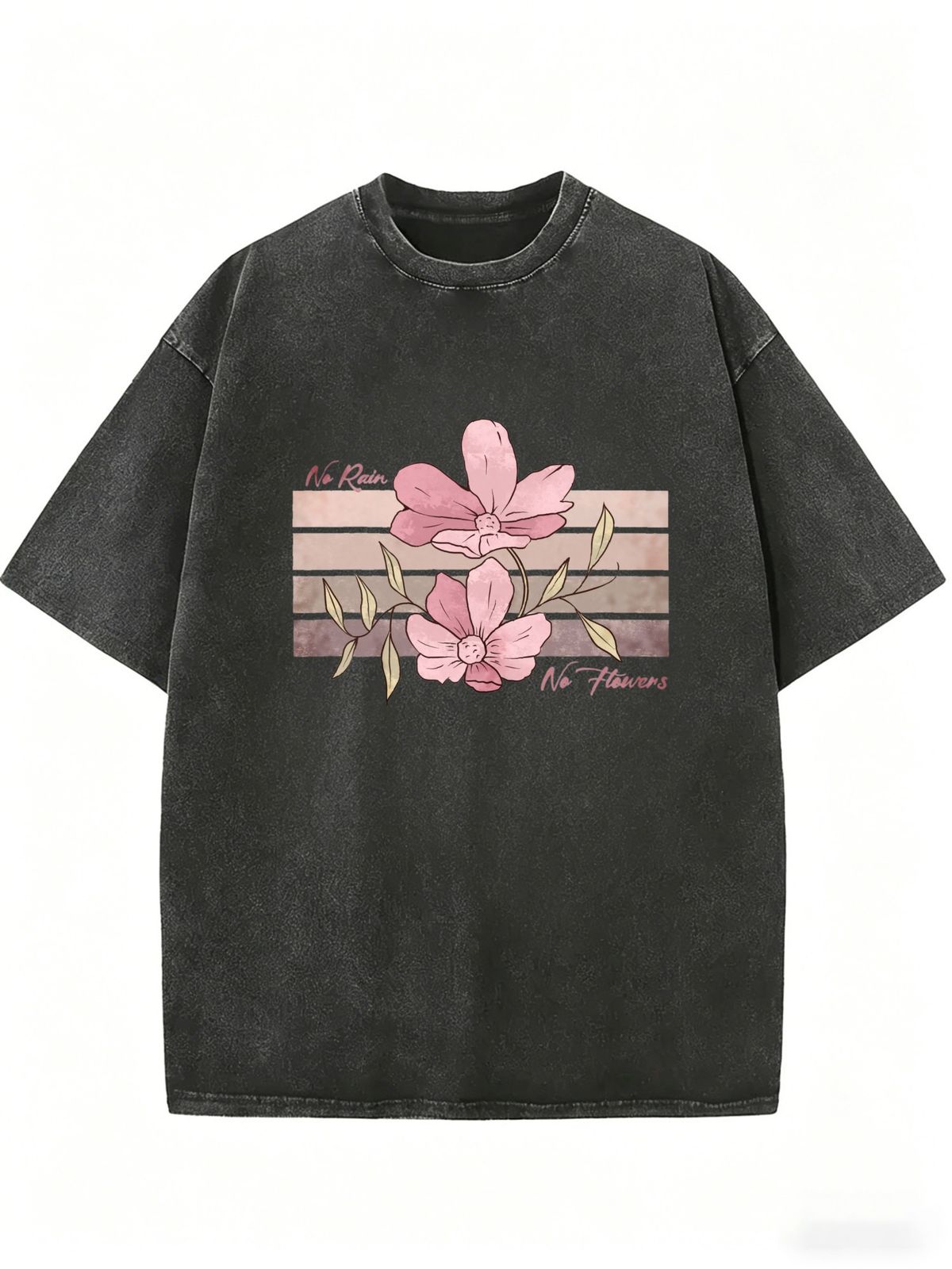 No Rain No Flowers Floral Graphic Washed Oversized T Shirt Women Crew Neck Short Sleeve Loose Vintage Casual Street Tee_ecoleips.com