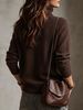 Dark Brown Turtleneck Pit Rib Knit Sweater, Loose Lightweight Breathable Soft Skin-touch Long Sleeve Pullover_ecoleips.com