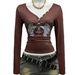American-style Autumn Winter New Printed Long-sleeve T-shirt, Slim-fit And Slimming Y2K Bodycon Top, Vintage Women's_ecoleips.com