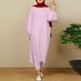 Verve 2025 New Muslim Comfortable Casual Solid Color Sleeve Round Neck Split Long Pants Set_ecoleips.com
