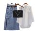 Women's Clothing New Style Temperament Versatile Shirt Suspenders Denim Skirt Fashion Three Piece Suit_ecoleips.com