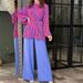 Women's clothing fashion pleated temperament puff sleeve shirt high waist wide leg pants suit_ecoleips.com