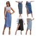 Voya Popular Women's Clothing With Split Denim Half Length Skirt, European And American INS Style, High Waist, Irregular Front Button_ecoleips.com