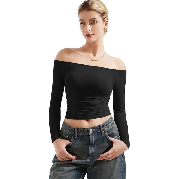 2025 Autumn Fashion Sexy Long Sleeve Women's One Shoulder Clothing Exposed Umbilical Short Hooded T-shirt_ecoleips.com