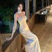 White Strapless Slim Fit Long Dress with Sequined Shawl Elegant Women's Clothing/Dress_ecoleips.com