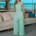 Women’s Clothing women's elegant shirt collar sleeveless solid color zipper strap wide leg jumpsuit_ecoleips.com
