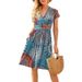 's New European And American Cross-border Foreign Trade Women's Short-sleeve Printed Pocket Midi Waist-cinching_ecoleips.com