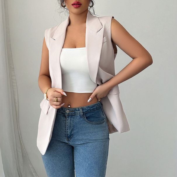 DiYun European And American Elegant Sleeveless Vest Commuting Blazer Women's Clothing 2025 Summer_ecoleips.com