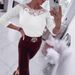 Chic Lace Detail Round Neck Long Sleeve T-Shirt For Women - Stretch Comfort Fit, Versatile Black & White, S-XXL_ecoleips.com