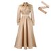 Women’s Clothing autumn new style large swing solid color lapel long sleeve A line skirt African dress_ecoleips.com
