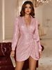 Women's Sexy V-Neck Sequin Wrap Dress – Glamorous Bodycon Mini Dress For Parties, Cocktail & Evening Events (S-L, Pink & Fuchsia)_ecoleips.com