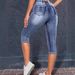 Women’S Distressed Stretch Capri Jeans – Streetwear Style With Drawstring Waist & Ripped Details_ecoleips.com