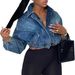 Trendy Cropped Denim Jacket With Drawstring Waist – Blue, Oversized Fit, Long Sleeve – Streetwear & Casual Style (S-XL)_ecoleips.com