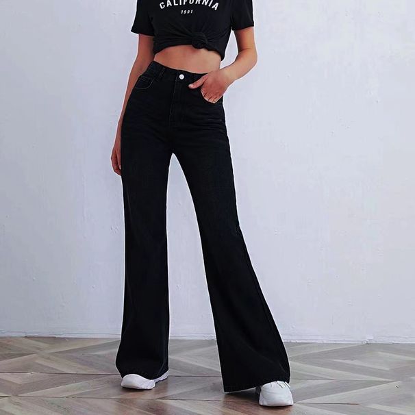 Women's High-Waisted Slim Fit Flared Jeans Light Blue Zipper Closure Casual Cotton Denim Street Style Solid Color For Office Lady_ecoleips.com
