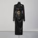 Elegant High-Neck Belted Midi Dress With Metallic Accents - A-Line Vintage-Inspired Formal Dress For Women (Black, Dark Brown)_ecoleips.com