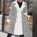 Women's Patchwork Placket Trench Coat Houndstooth Design Mid-Length Fashion Autumn Winter plus Size Clothing_ecoleips.com