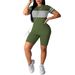 Casual Two-Piece Set For Women: Color-Block Short Sleeve T-Shirt With Matching Shorts, Comfortable Summer Outfit_ecoleips.com