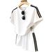 Youthful Sporty Two Piece Set for Women Striped Patchwork Short Sleeve Top Wide Leg Shorts Stylish Clothing_ecoleips.com