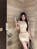 Chic Wasteland Style Off-Shoulder Short Sleeve Top For Women High Waist Slimming Irregular Skirt Two-Piece Set_ecoleips.com