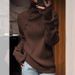 girl Melard Outfit Coffee Color High Neck Cashmere Sweater For Women Autumn Winter Thick Knitted With High-end Feel Loose Fit_ecoleips.com