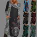 Bohemian Print Long Sleeve Maxi Dress – Ethnic Floral Pattern, Loose Fit, Round Neck, Plus Size Available_ecoleips.com