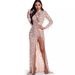 Women's Clothing Sexy Retro Long Sleeved See Through Sequin Dress Evening Dress_ecoleips.com