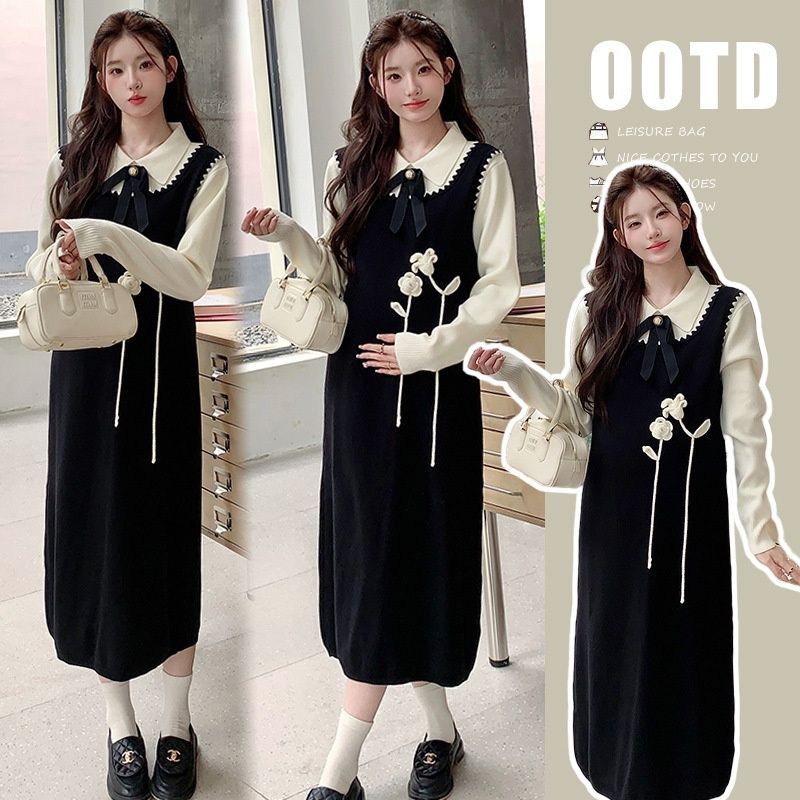 20025 Autumn New Korean Fashion Two-Piece Maternity Sweater Dress_ecoleips.com