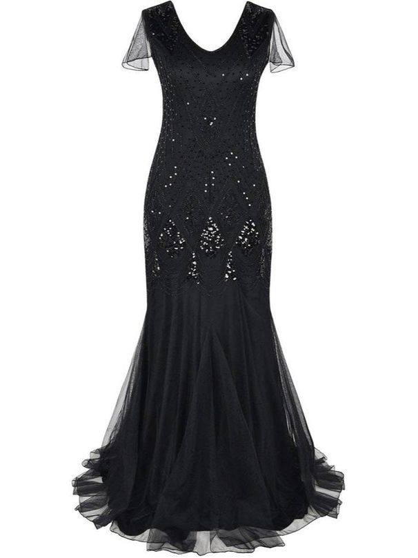 K Retro Sequin Dress Evening Gown For Women, Plus Size Long Party Dress_ecoleips.com