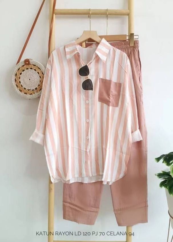 Spring And Summer Leisure Cotton And Linen Vacation Striped Comfortable Long-sleeved Two-piece Suit_ecoleips.com