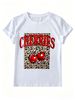 Women Y2K Cherries Leopard Graphic T-Shirt Retro Vintage Letter Print O Neck Short Sleeve Casual Streetwear White Tee_ecoleips.com