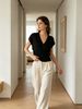 Skin-Friendly Loose Breathable V Neck Knit Top_ecoleips.com