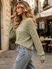 Sage Green Boat Neck Hollow Pit Rib Knit Sweater, Loose Lightweight Breathable Micro Hole Soft Skin-touch Long Sleeve Pullover_ecoleips.com