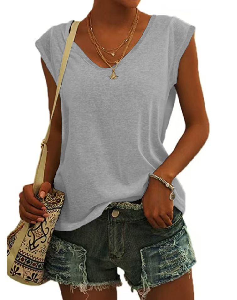 Breathable Summer Sleeveless V-Neck Top - Loose Fit Casual T-Shirt For Women (S/M/L/XL/XXL, Black/White/Gray)_ecoleips.com