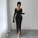 2025 European American New Style Knitted Textured Long-sleeve Dress, Autumn And Winter Slim-fit Irregular_ecoleips.com