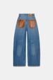European And American ZA Cross-border RA Foreign Trade Wholesale Leather Patchwork Washed For Women, Baggy Low-waist_ecoleips.com