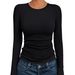 Women's Solid-Color, Fitted, Round-Neck, Long-Sleeved, Standalone Casual Top_ecoleips.com