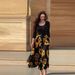 Women's Long Sleeved U Neck Slim Fit Printed Two Piece Set Fashion_ecoleips.com