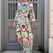Women O-neck Long Sleeved Lace Up Beach Dress Casual Bohemian Summer Maxi Dresses Geometric Pattern Printed Loose Holiday Dress_ecoleips.com