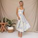 Stylish Floral Print V Neck Spaghetti Strap Dress Waist‑Defined Mid‑Length Summer Dress For Women_ecoleips.com