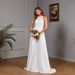 Women's Clothing Spring New Sleeveless Halter Neck Dress Wedding Dress Bridesmaid Solid Color Dress_ecoleips.com