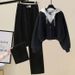 Women’s Clothing Fashion suit Small autumn and winter outfit two piece hooded sweatshirt casual plus velvet wide leg pants two piece suit_ecoleips.com
