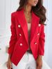 Women's Clothing Spring Long Sleeved Double Breasted Solid Color Stand Up Collar Small Suit_ecoleips.com
