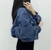 Oversized Denim Jacket With Utility Pockets – Vintage-Inspired Cropped Workwear Coat (One-Size, Unisex Streetwear In Light/Deep Blue)_ecoleips.com