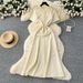 Women's Clothing Knit Dress – Spring Pearl-Embellished Round Neck A-Line Midi Dress (Beige/Green/Black, One Size Fits Most)_ecoleips.com