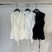 Designer Fake Two-Piece Sleeveless Blouse, Chiffon Top With Layered Detail, Loose Fit Elegant Shirt For Women_ecoleips.com