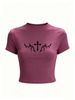 Women's Casual Baby Tee, Graphic Print Fitted Crop T-Shirt, Y2K Fashion Summer Top_ecoleips.com