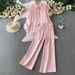 Women's French Style Breathable Loose Cardigan And Striped High Waisted Wide Leg Pants Two Piece Set Summer Commuter Friendly Sun Protective Jacket_ecoleips.com