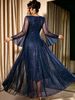 Plus-size Elegant Dress, Deep V-neck, Flared Sleeves, Fitted Waist, And Full Skirt; A Sophisticated And Elegant Long Dress Suitable For Balls And Evening Parties._ecoleips.com